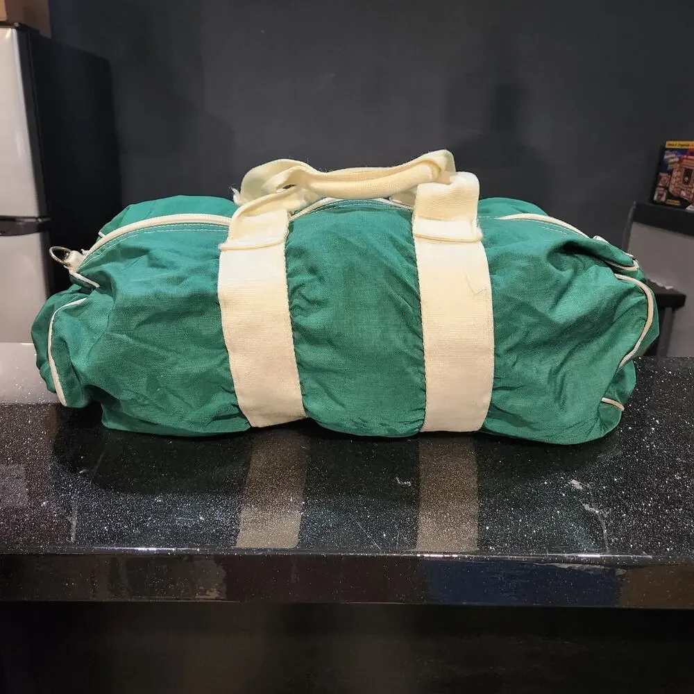 VTG 60s? LL Bean Script Sawtooth Green Duffle Gym Bag Full Zip 1960s‎ USA Made